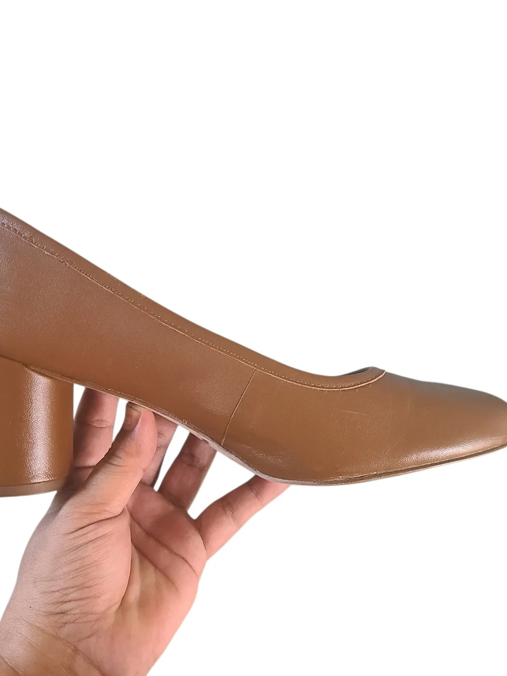Madewell Reid Pump Genuine Leather Cognac Round Toe Cylindrical Heel Size 9.5